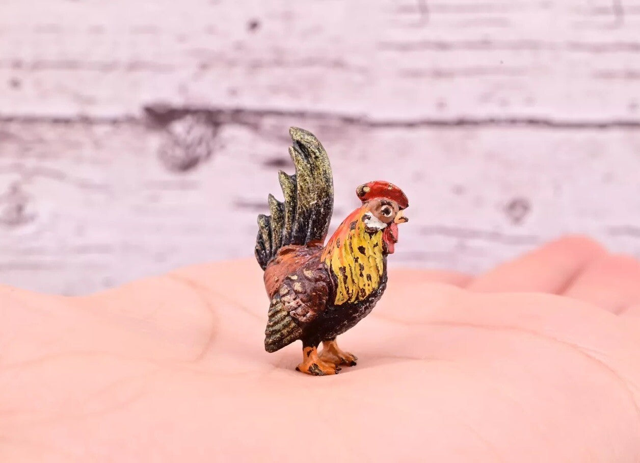 Super Nice Antique Austrian Vienna Cold Painted Bronze Figure of Rooster7