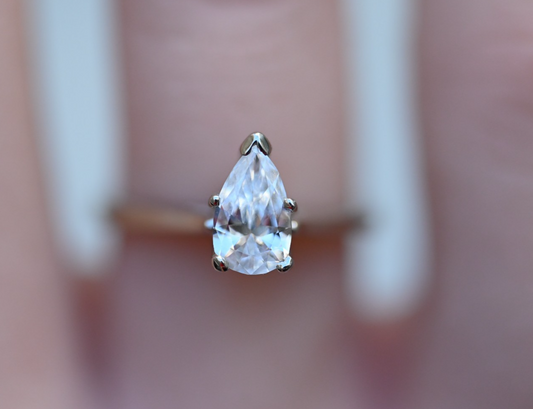 Superb .6 ct Super Clean Natural Pear Shape Diamond Solitaire Ring in 14K WG0