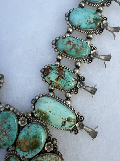 Native American Turquoise &Sterling Squash Blossom Jewelry Set By Maynard Garcia8