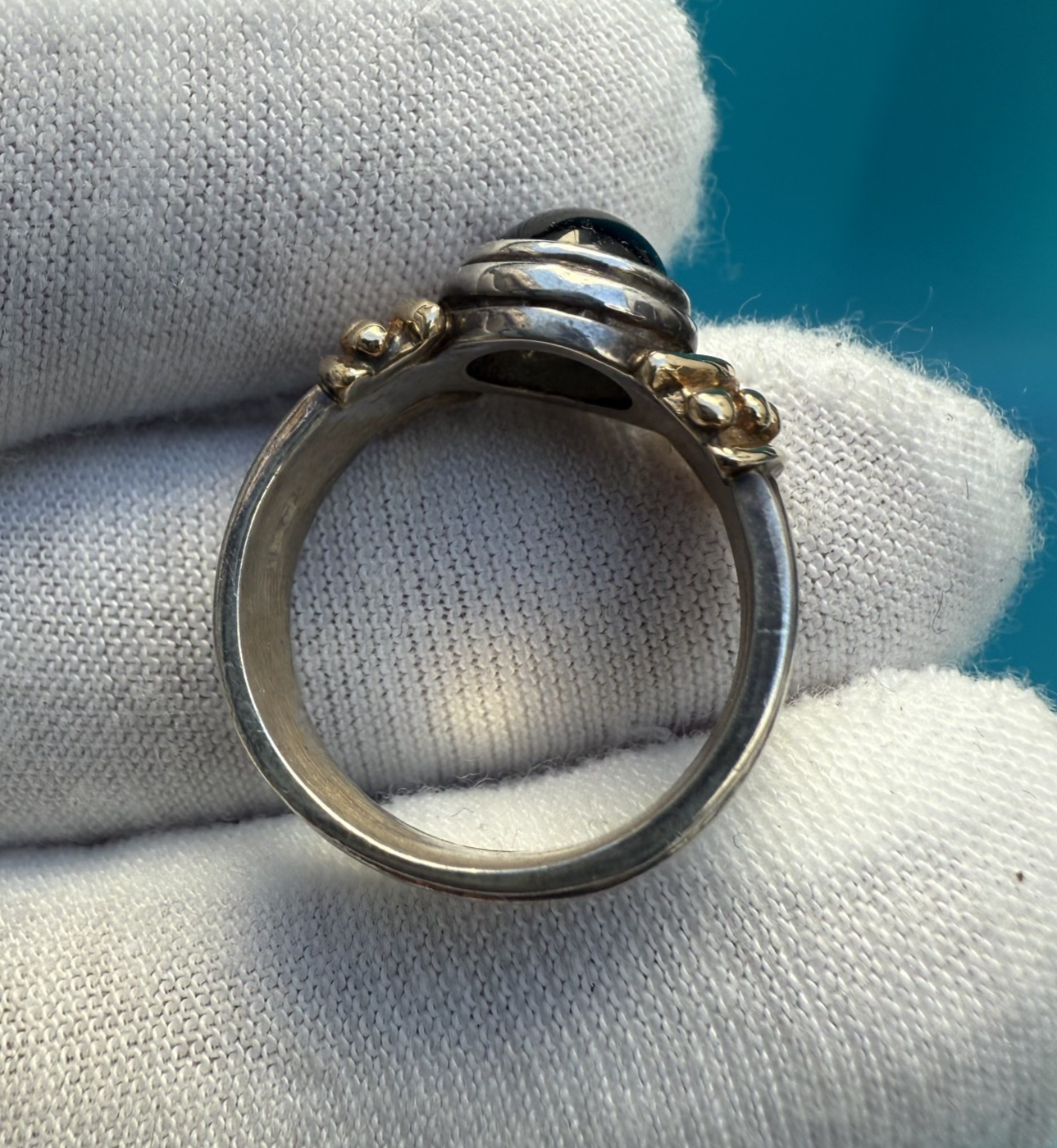 Unique .925 Sterling & 14K Yellow Gold Solitaire Band Ring with Black Onyx3