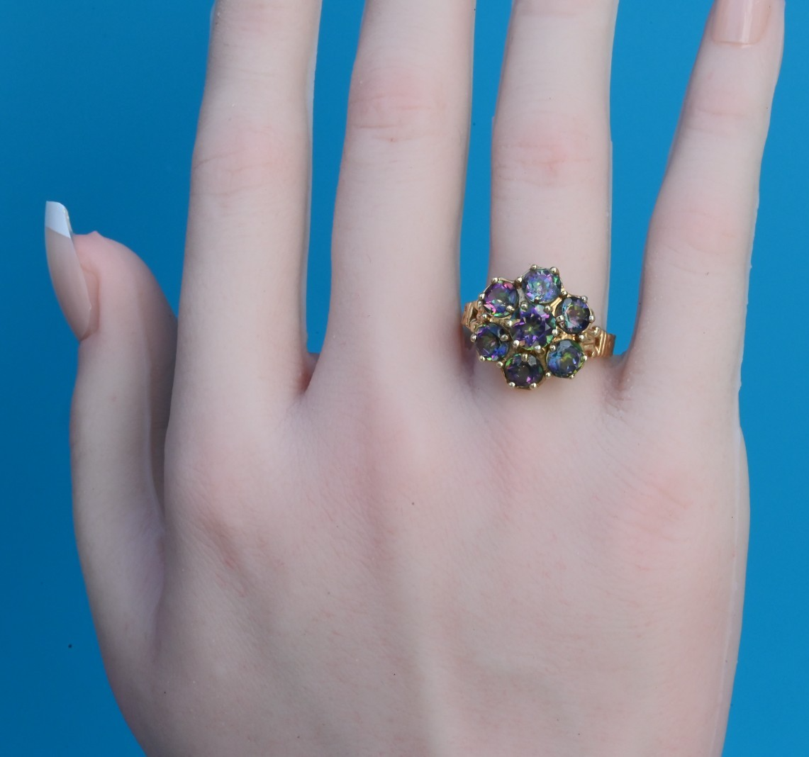 Gorgeous Mystic Fire Topaz Gemstone Floral Design 10K Yellow Gold Ring6