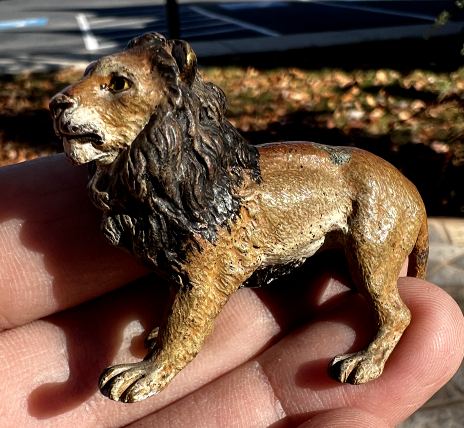 Antique Austrian Vienna Cold Painted Bronze Figure of Standing Lion3