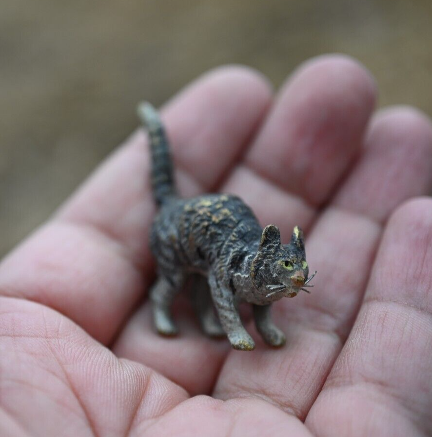 Small Antique Cold Painted Austrian Vienna Solid Bronze Cat7