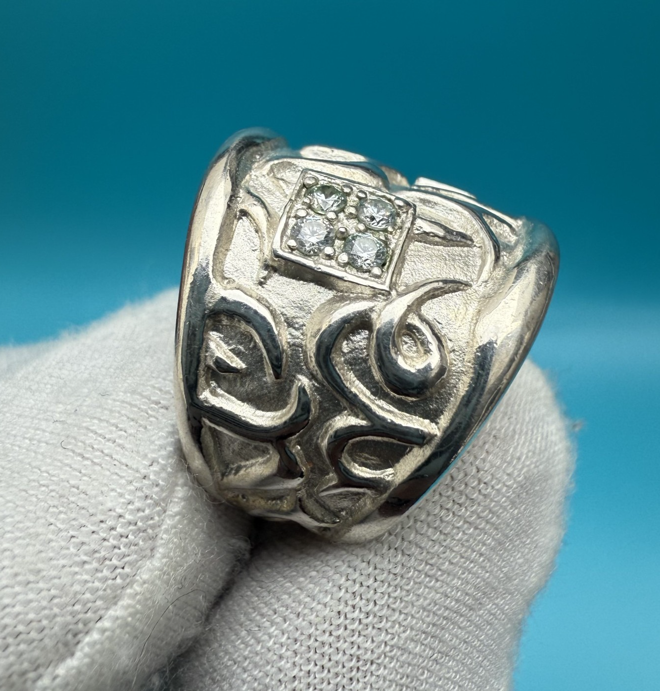 Gorgeous Abstract Vintage Sterling Silver Ring Signed SG2