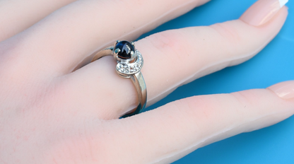 Beautiful Natural Blue Sapphire Cabochon Set in 14K Gold with Diamond Accents1