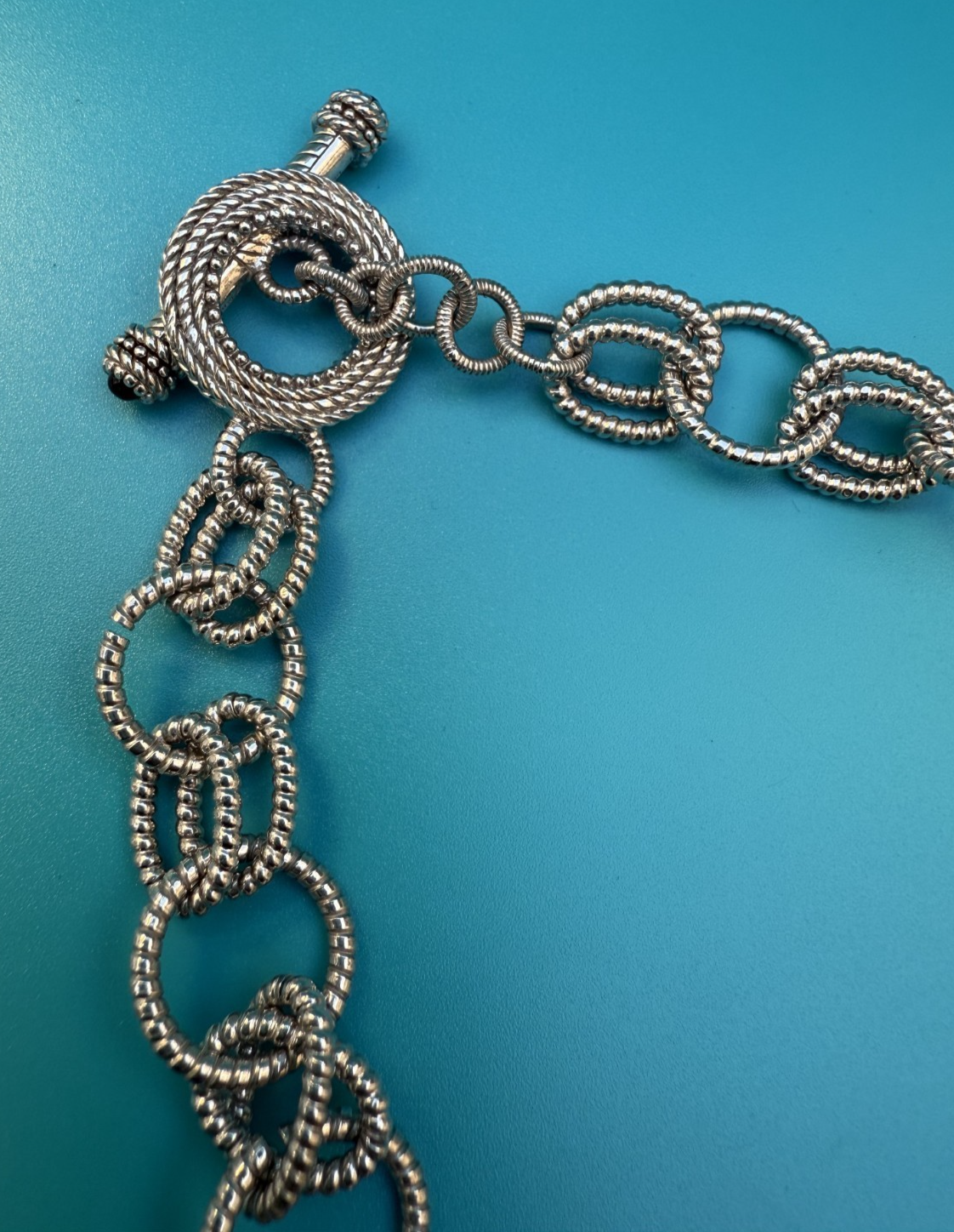 Genine Judith Ripka Sterling Silver Textured Rolo Link Chain Necklace2