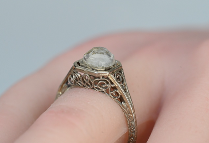 Lovely Antique Art Deco Period 1920s - 1930s 18k White Gold Filigree Ring5