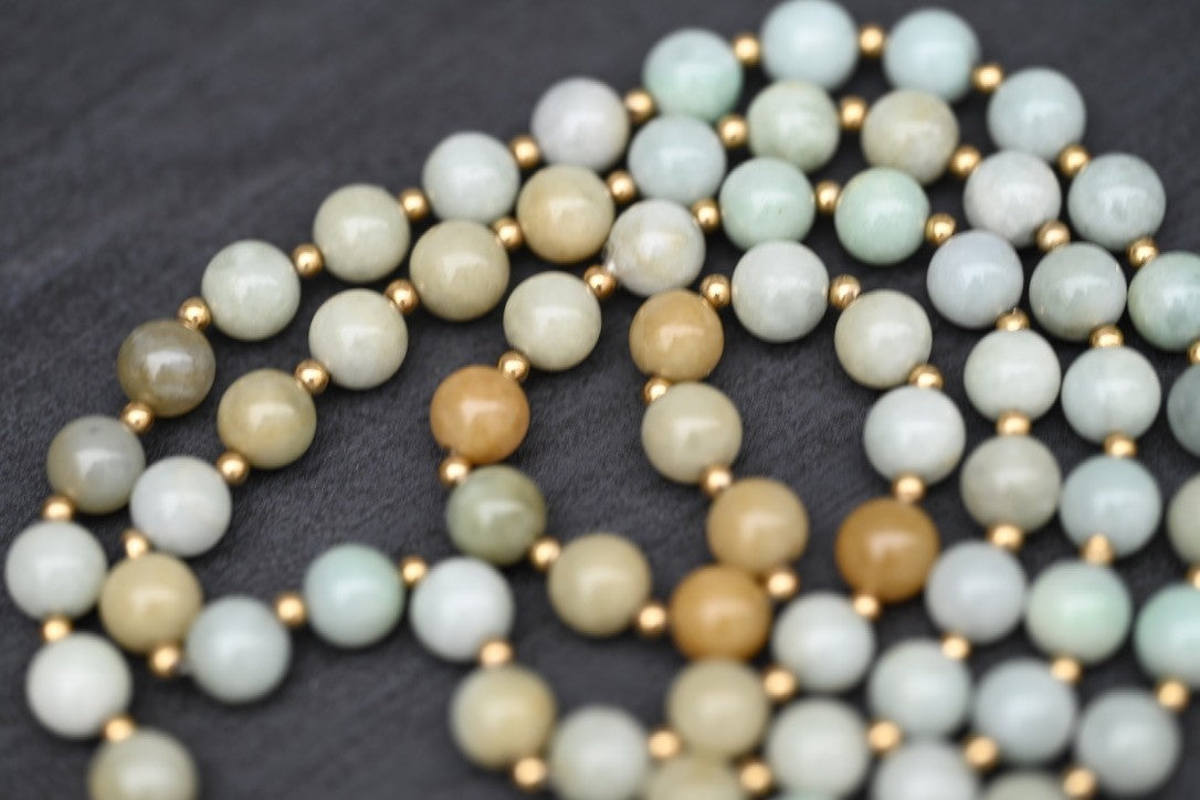 Lovely Chinese Multi Colored Natural Jade Beaded Necklace With 14k Gold Spacers2