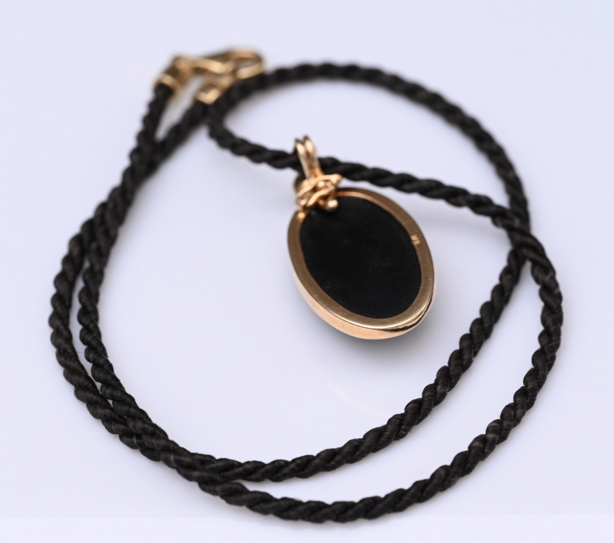 Antique Woven Hair Mourning Necklace Black Onyx & Pearl Pendant 14K Yellow Gold3