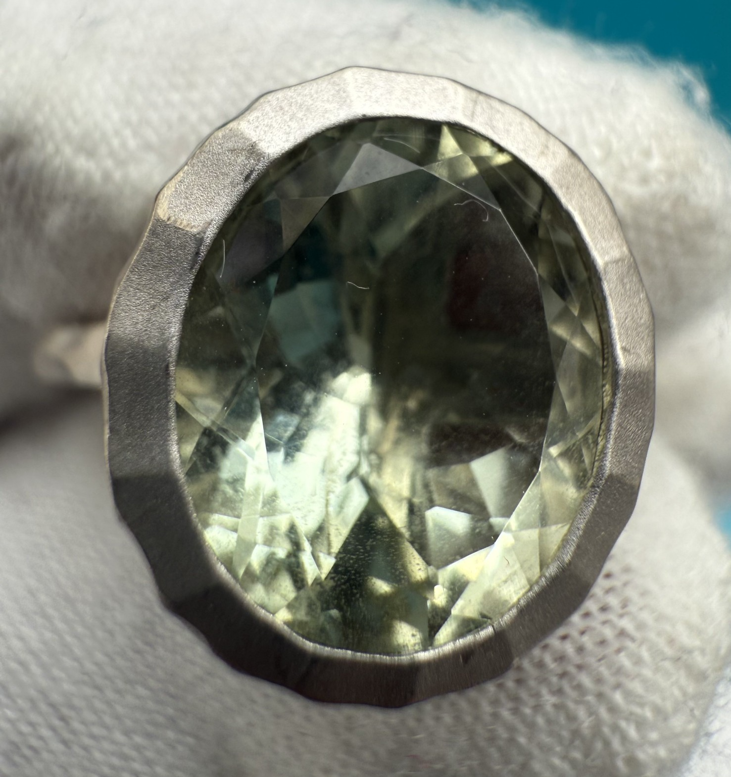 Large Green Amethyst (Prasiolite) & Sterling Silver Bezel Setting Ring6
