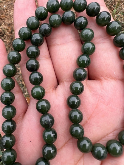 Antique / Vintage Spinach Natural Green Jade Beaded Necklace12