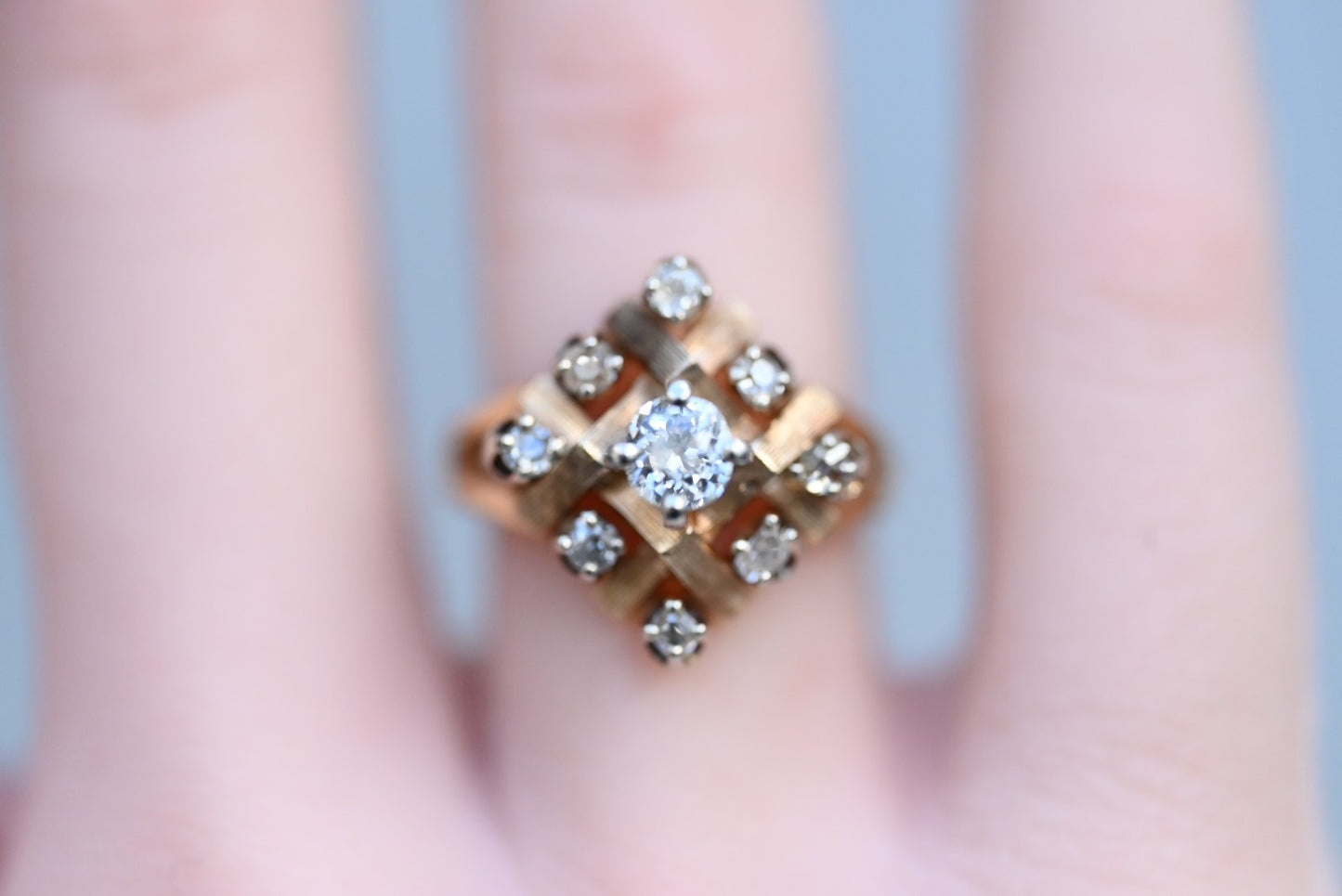 Antique Old Mine Cut Diamond Cluster 14k Yellow Gold Ring0