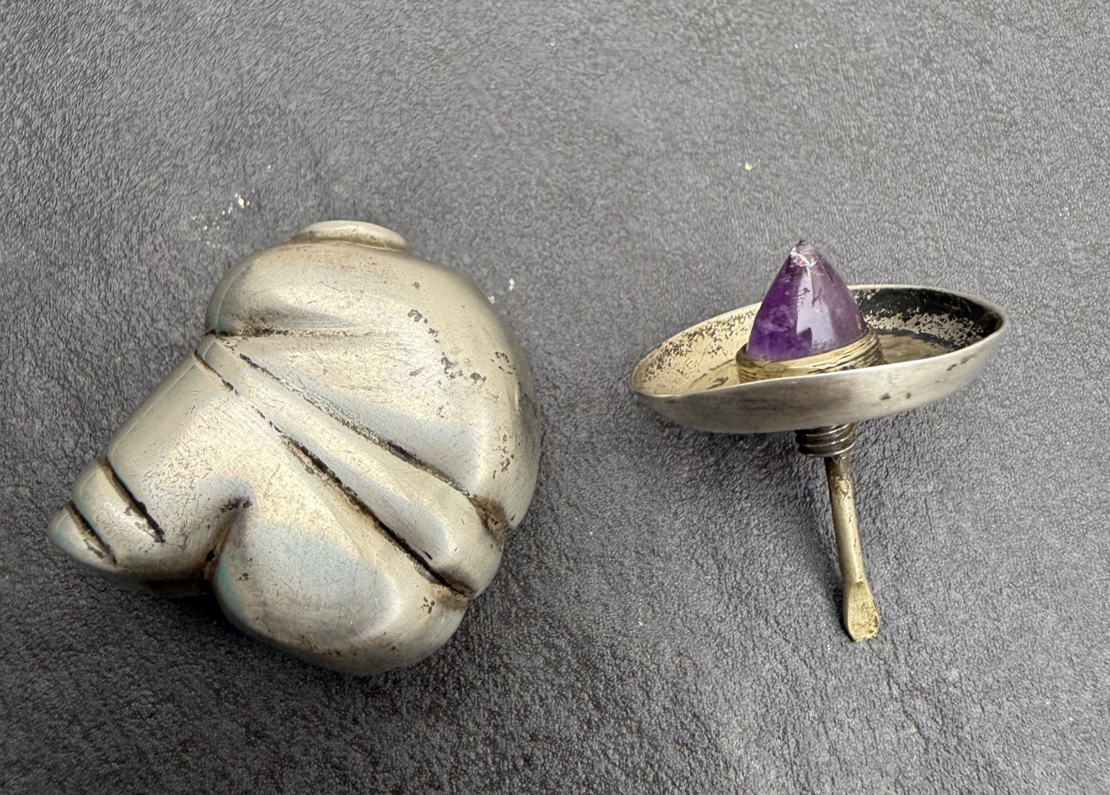 Awesome Vintage Mexico Sterling Silver Siesta Man Perfume Bottle w/ Amethyst Top5