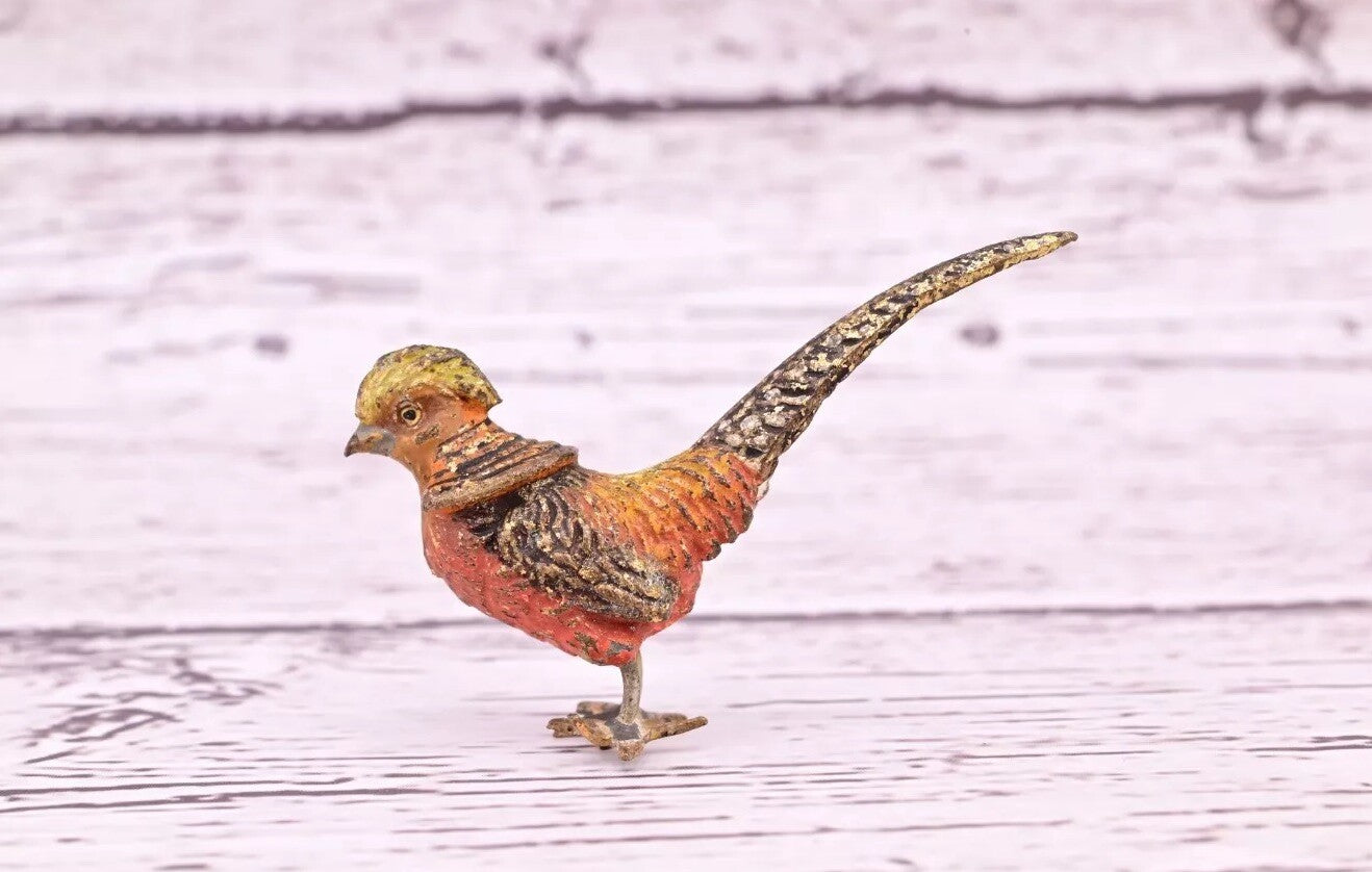 Gorgeous Antique Austrian Vienna Cold Painted Bronze Figure of Little Pheasant3