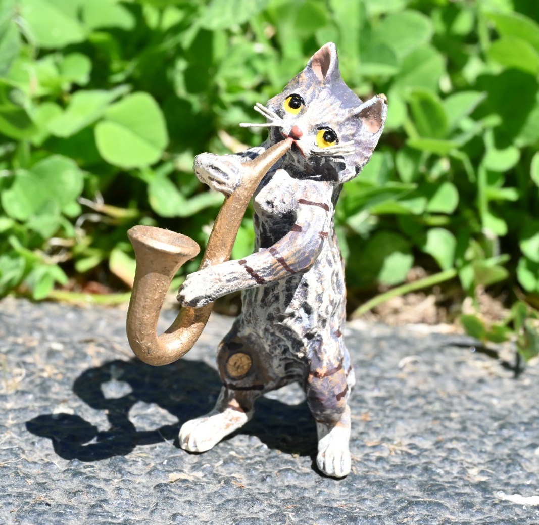 Fritz Bergmann  Austrian Vienna Cold  Painted Bronze Musical Cat with Saxophone0