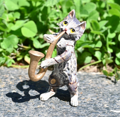 Fritz Bergmann  Austrian Vienna Cold  Painted Bronze Musical Cat with Saxophone0