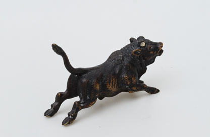 Original Antique Austrian Vienna Cold Painted Bronze Figure Running Black Bull7