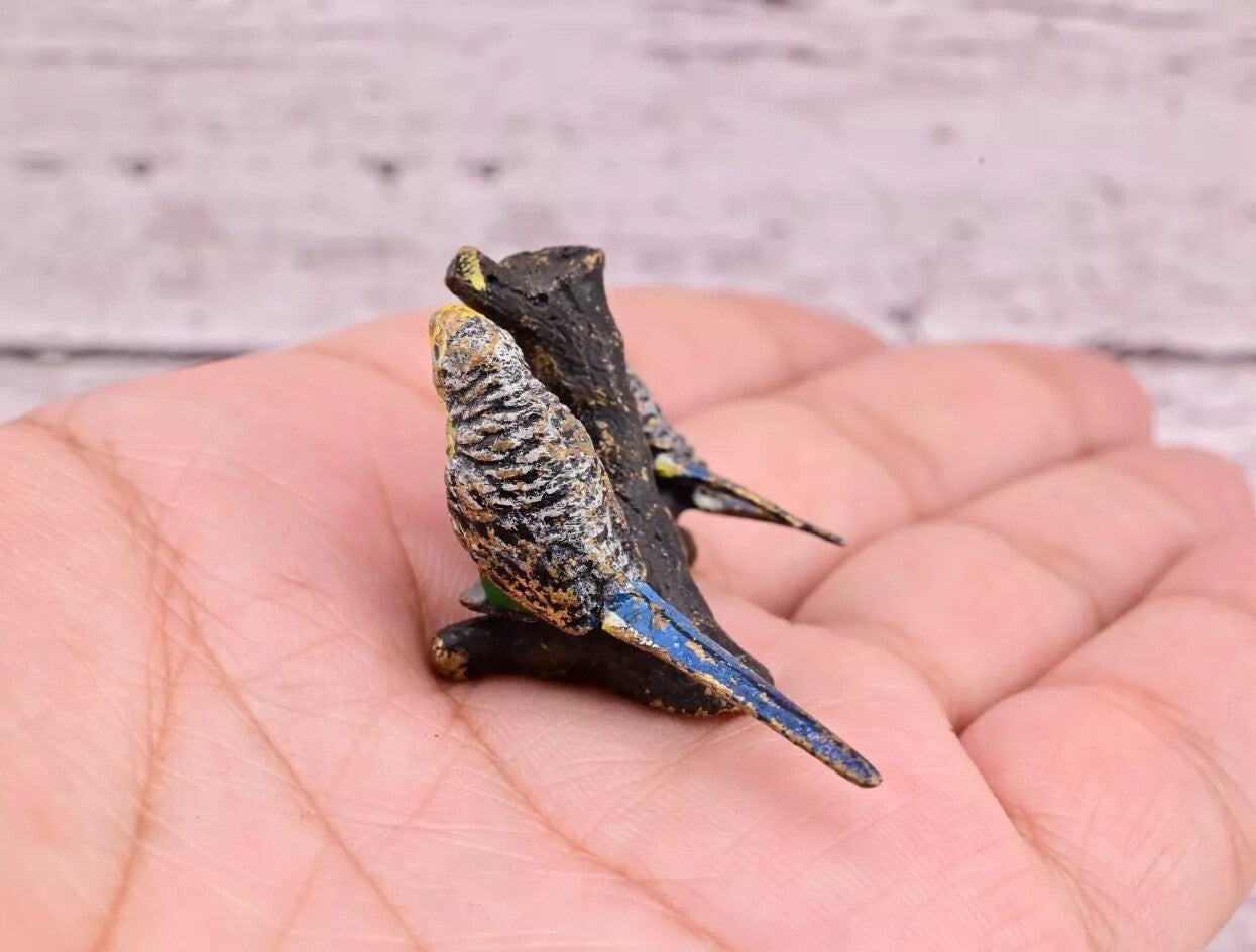 Gorgeous Antique Austrian Vienna Cold Painted Bronze Figure of Parakeet Family ￼11