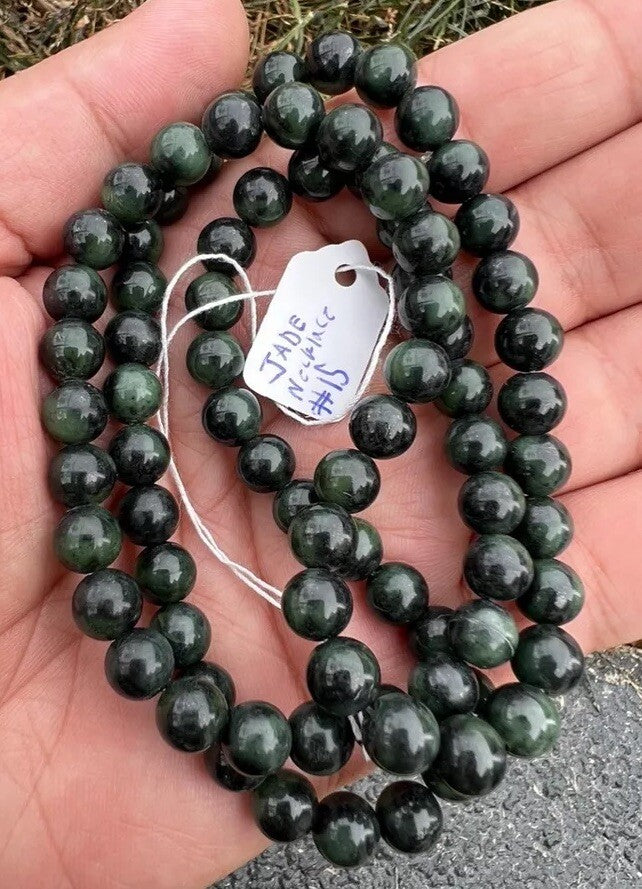 Original Green Antique / Vintage Spinach Natural Nephrite Jade Beaded Necklace10