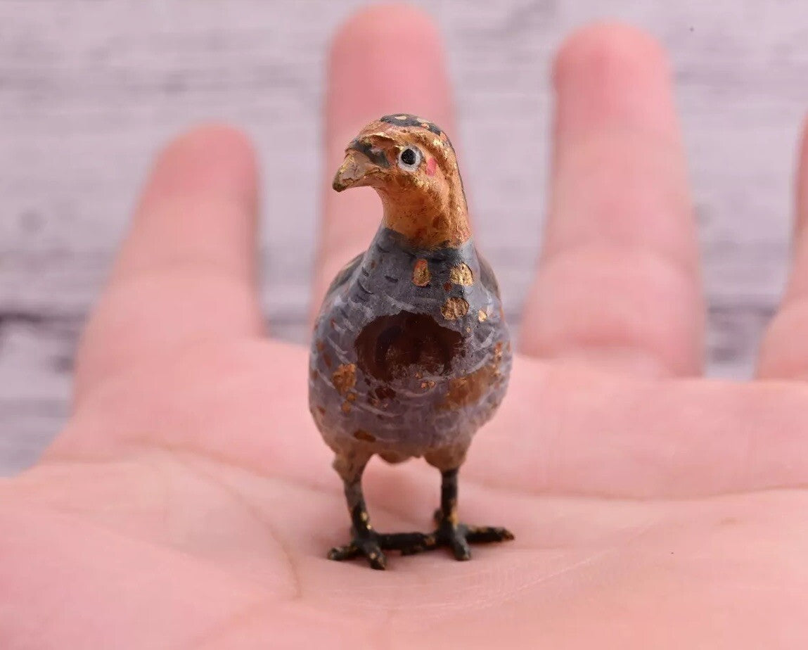 Cute Tiny Antique Austrian Vienna Cold Painted Bronze Figure of Game Bird0