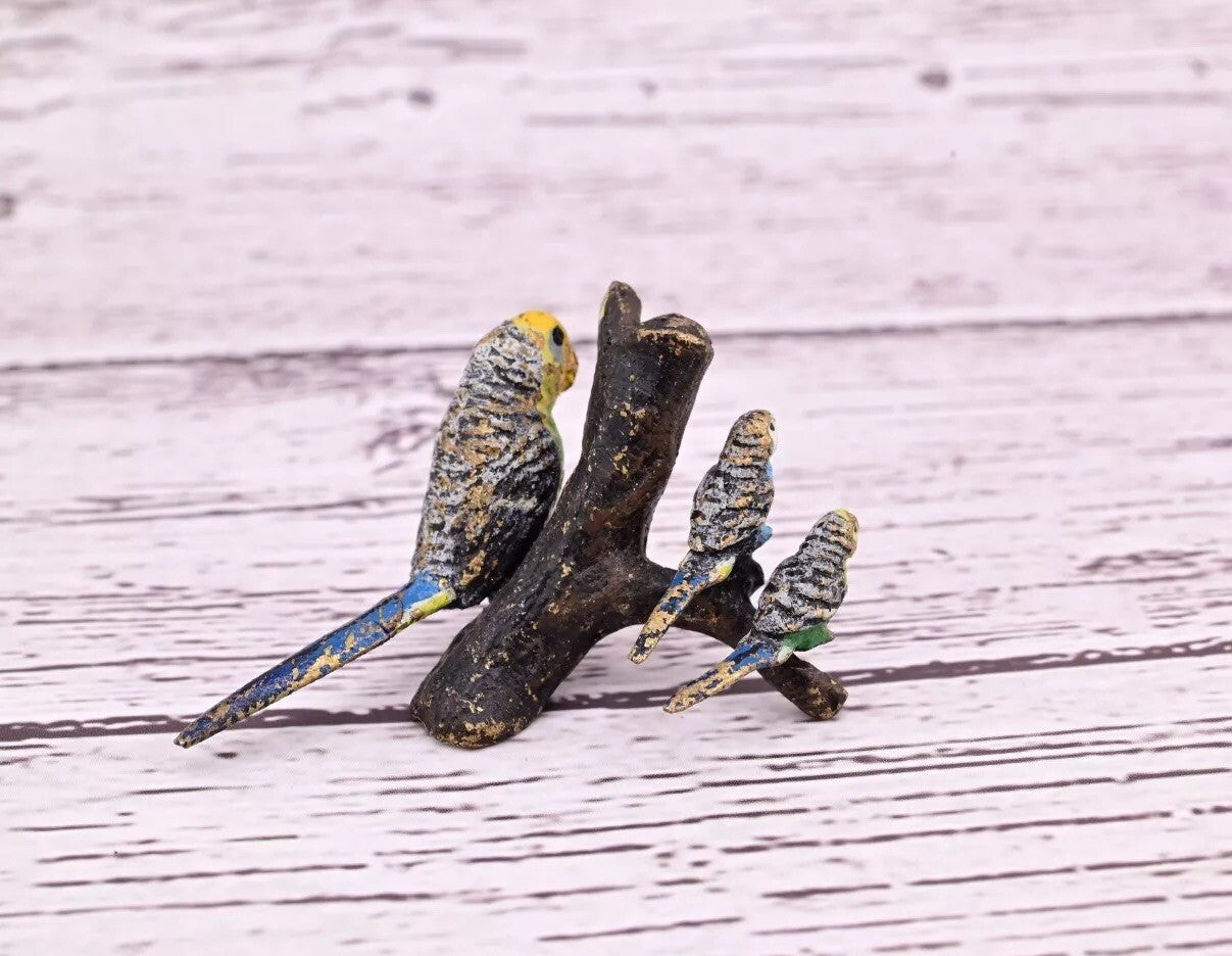 Gorgeous Antique Austrian Vienna Cold Painted Bronze Figure of Parakeet Family ￼4
