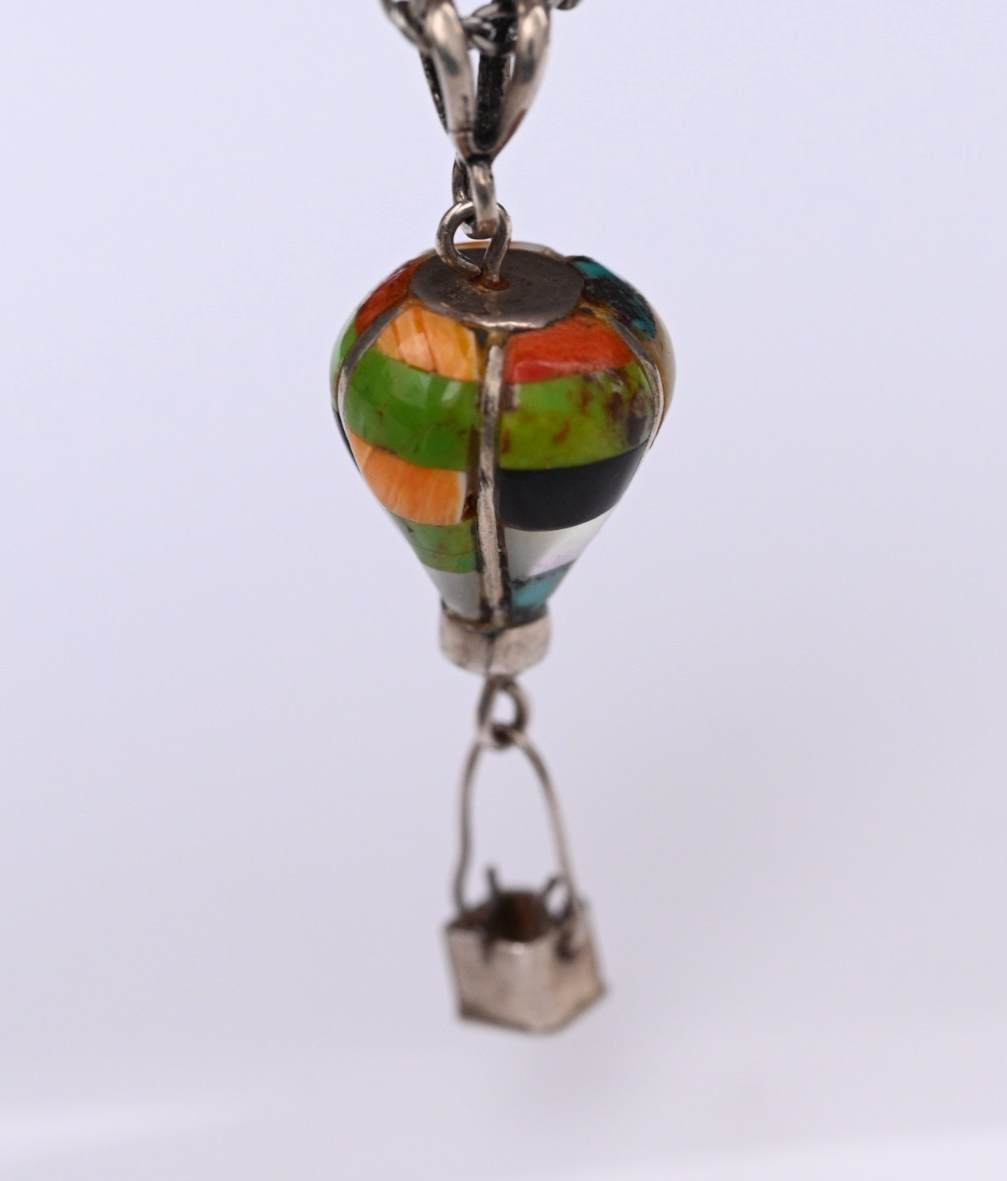 Vintage Native American Zuni Navajo Sterling Silver Hot Air Balloon Pendant4