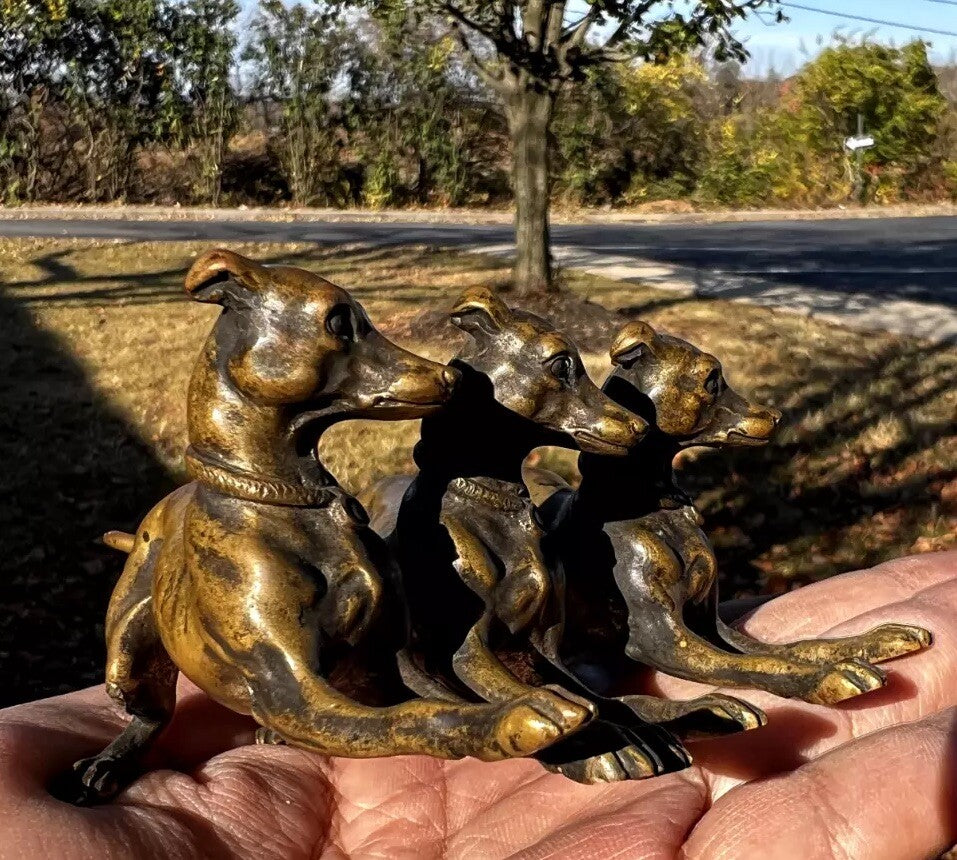 Amazing Antique Austrian Vienna Cold Painted Bronze Set of Three Greyhound Dogs5