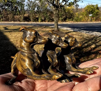 Amazing Antique Austrian Vienna Cold Painted Bronze Set of Three Greyhound Dogs5