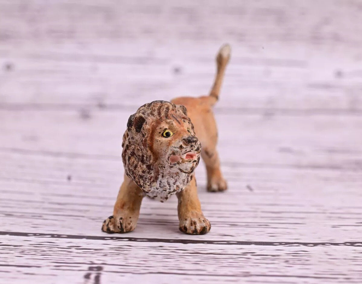 Cute Tiny Antique Austrian Vienna Cold Painted Bronze Figure of Ferocious Lion6