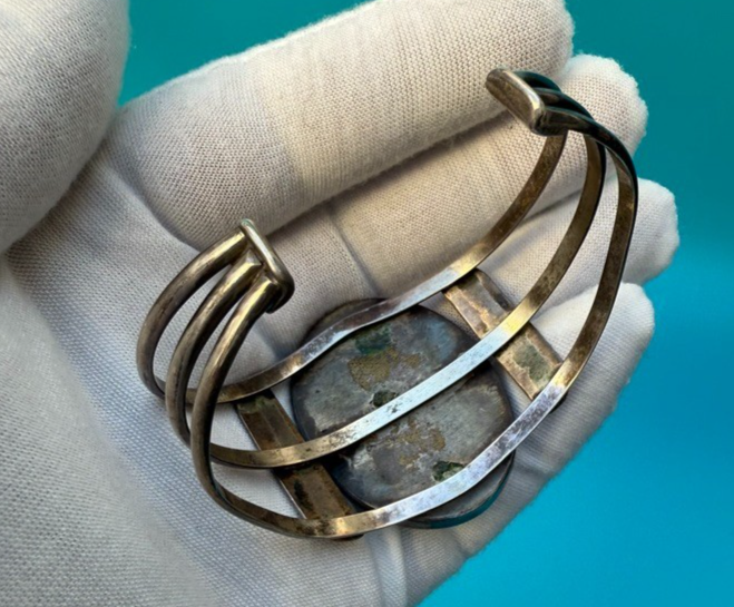 Zuni Native American Sterling Silver Cuff Bracelet w/ Mother of Pearl Inlay6