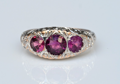 Art Deco Gypsy Ring in 10K White Gold Purplish Pink Rhodolite Garnets IGI Cert0