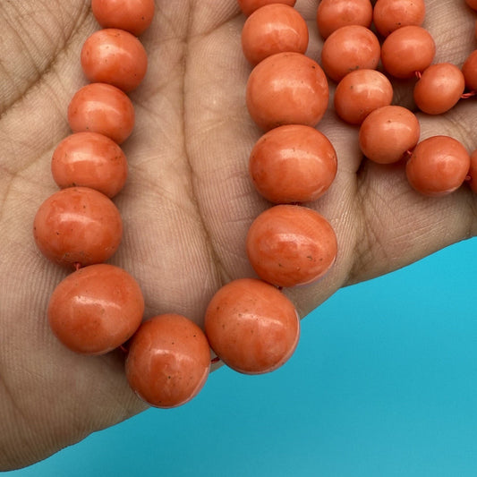 Gorgeous Natural Italian Light Red Round Coral Beaded Necklace With Gold Clasp1