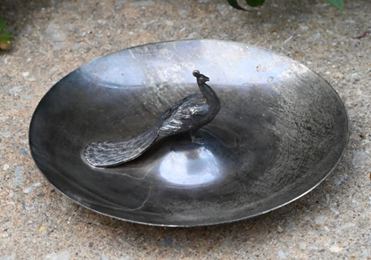 Super Beautiful Antique Early 20th Century Sterling Silver Peacock Candy Dish0