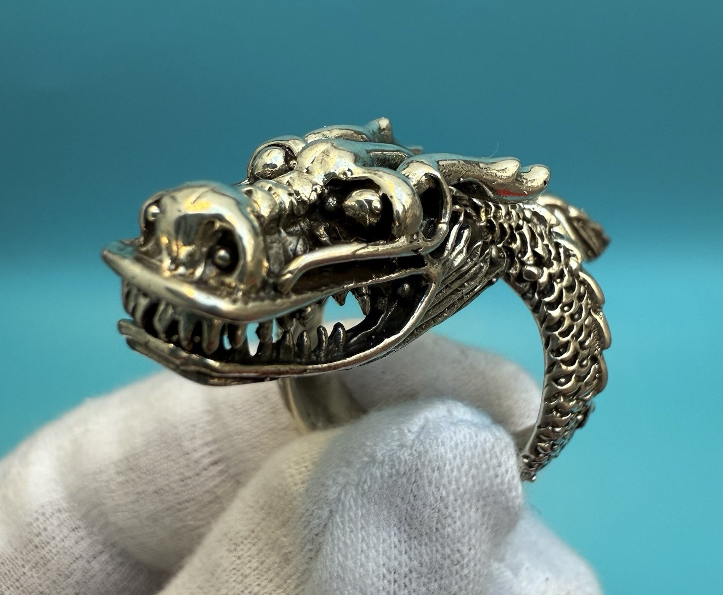 Wonderful Vintage Chinese / Japanese Sterling Silver Dragon Ring1