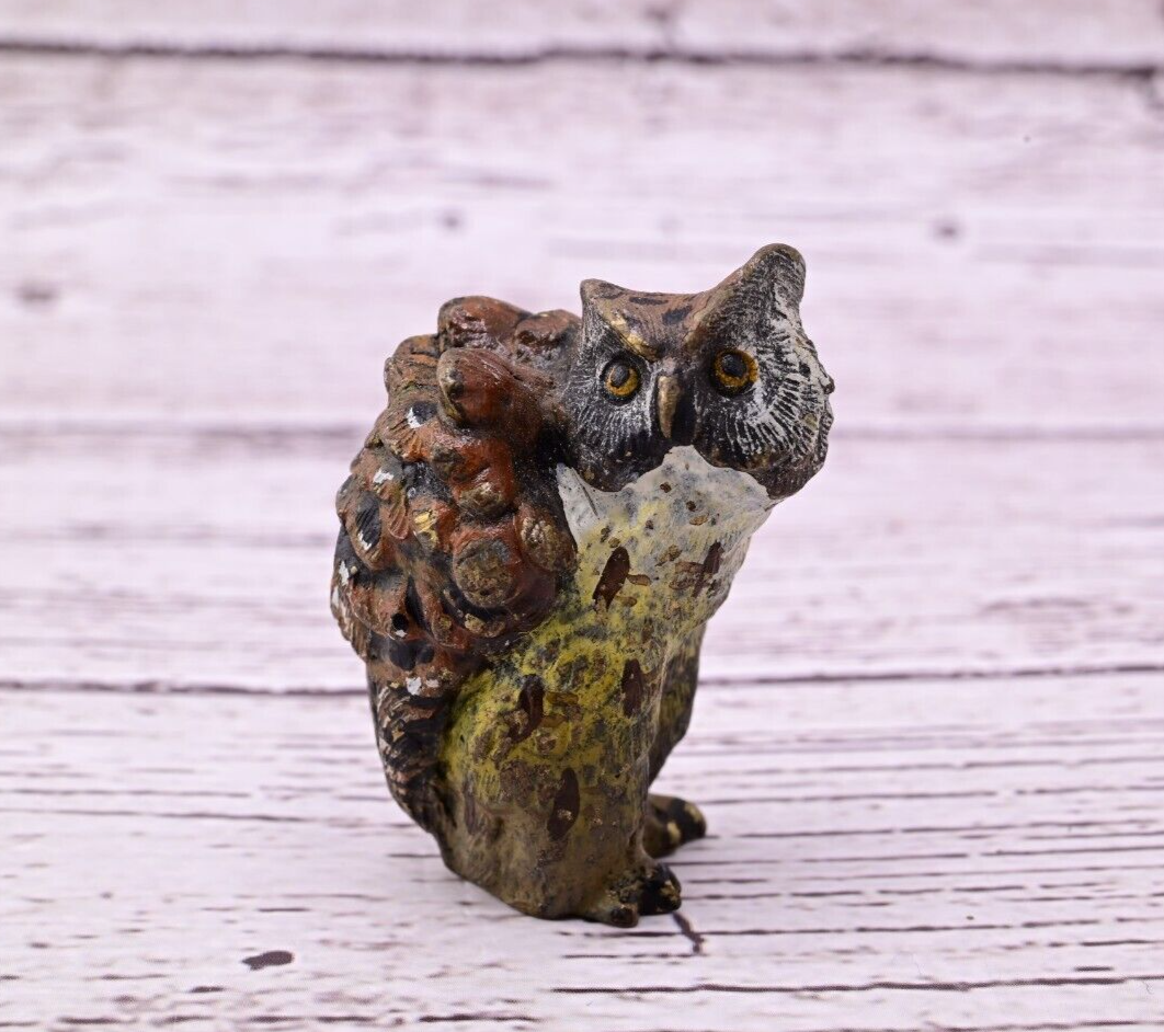 Well Detailed Antique Austrian Vienna Cold Painted Bronze Figure of Owl8