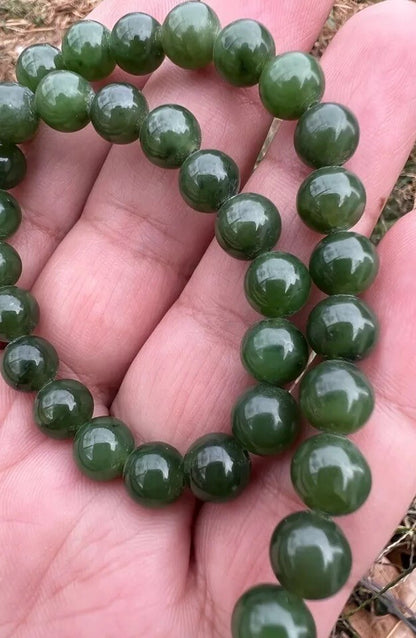Beautiful Antique / Vintage Spinach Natural Green Jade Beaded Necklace4