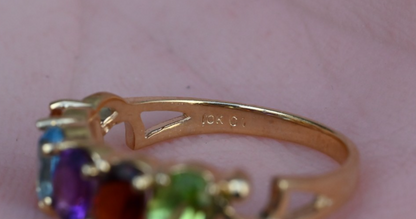Rainbow Semi-Precious Gemstone Ring with Half Eternity Band in 10K Yellow Gold8