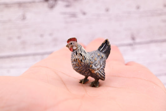 Early Antique Austrian Vienna Cold Painted Bronze Figure of Miniature Gray Hen0