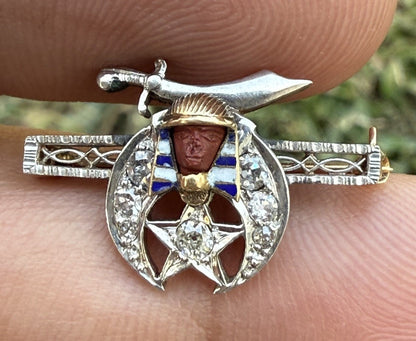 High Quality Antique 1900s Mason Masonic Egyptian Pharaoh 14k & Diamond Brooch0