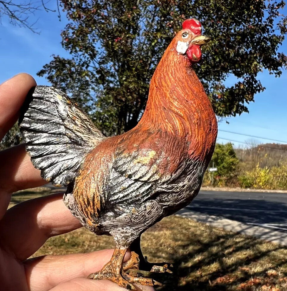 Large Antique Austrian Vienna Cold Painted Bronze Figure of Farm Hen Chicken0