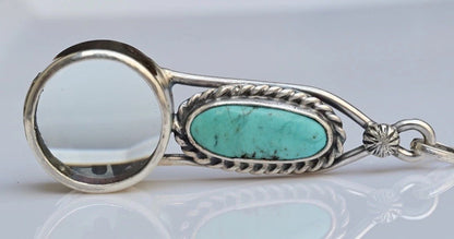 Sterling Silver Southwest Jewelers Loupe W/ Turquoise Cabochon Gem4