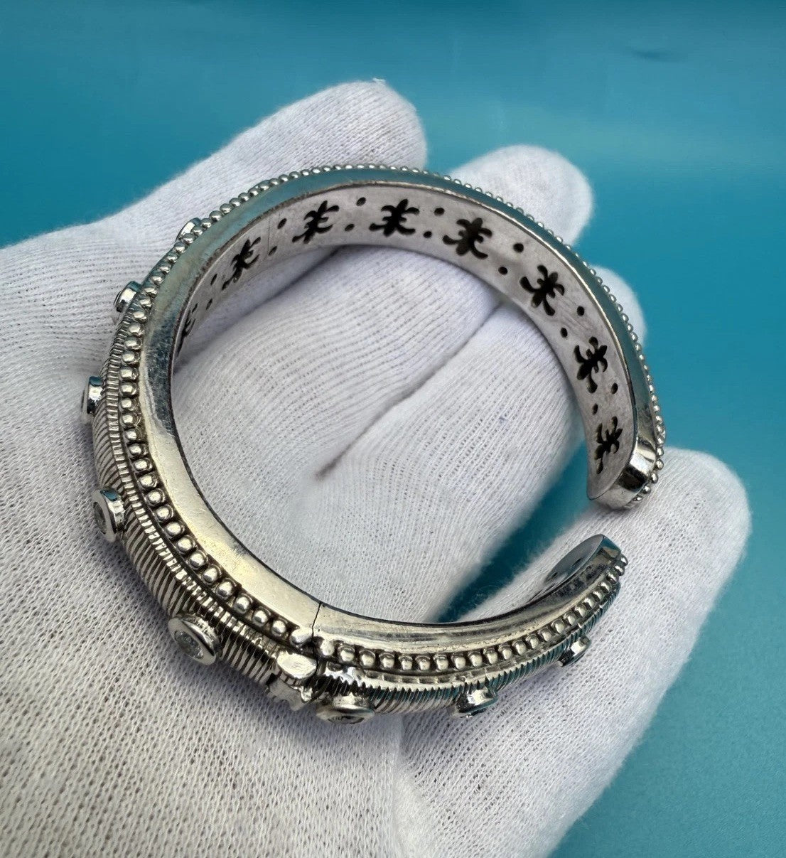 Amazing Vintage Judith Ripka Sterling Silver Hinged Cuff Bracelet 3