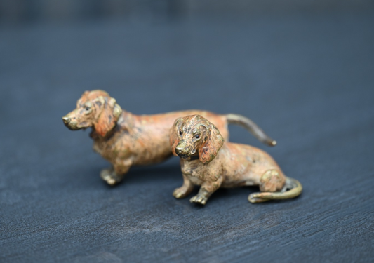 Antique 1900s Austrian Vienna Cold Painted Bronze Figure of Two Dachshund Dogs1