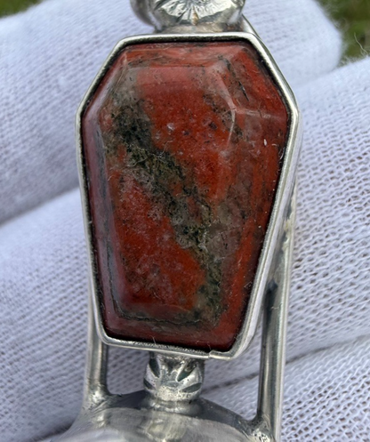 Signed MS Sterling Silver Southwest Jewelers Loupe W/ Red Hardstone1
