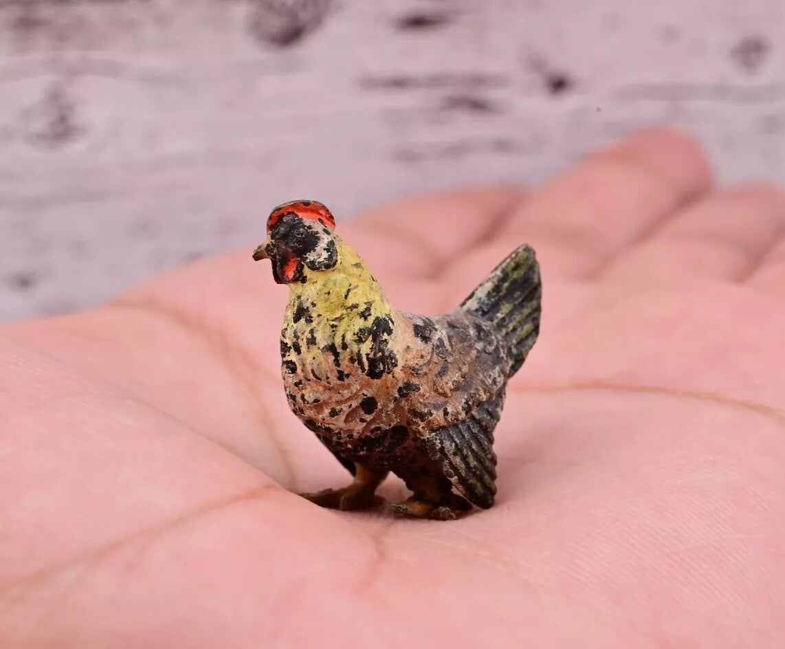 Antique Austrian Vienna Cold Painted Bronze Figure of Cute Small Chicken4