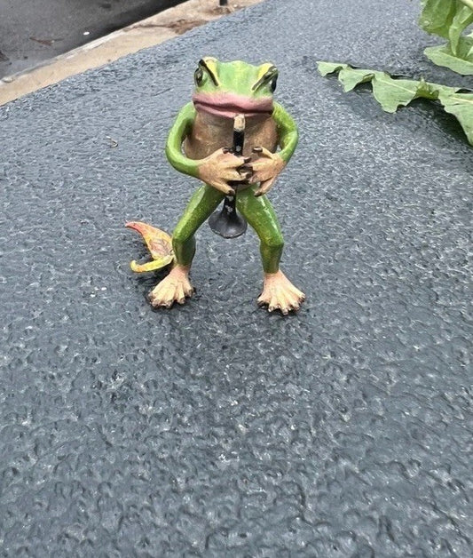 Gorgeous Vintage Cold Painted Austrian Vienna Bronze Frog Playing Clarinet0