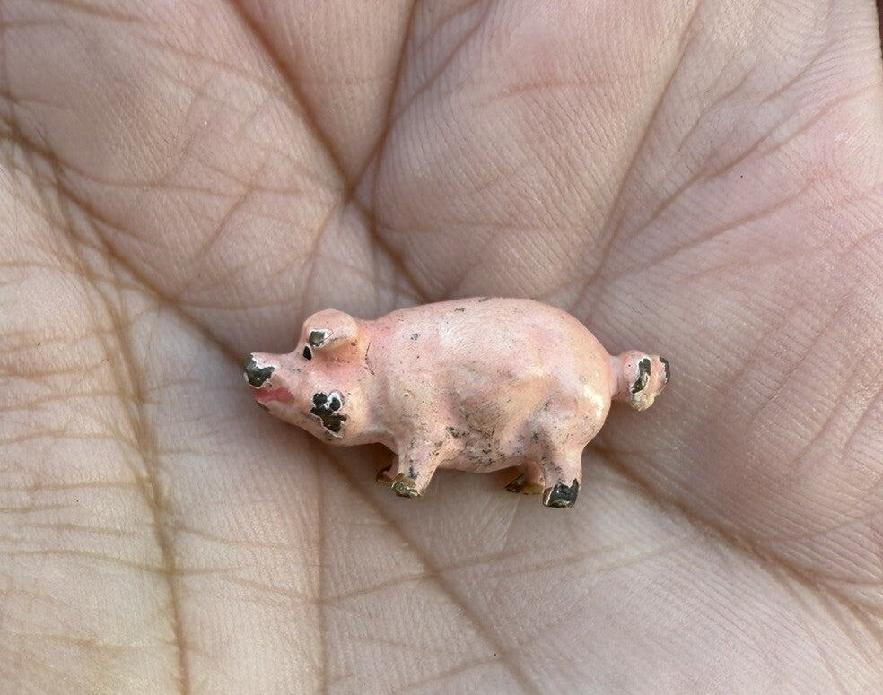 Miniature Antique Austrian Vienna Cold Painted Bronze Figure of Pink Pig1