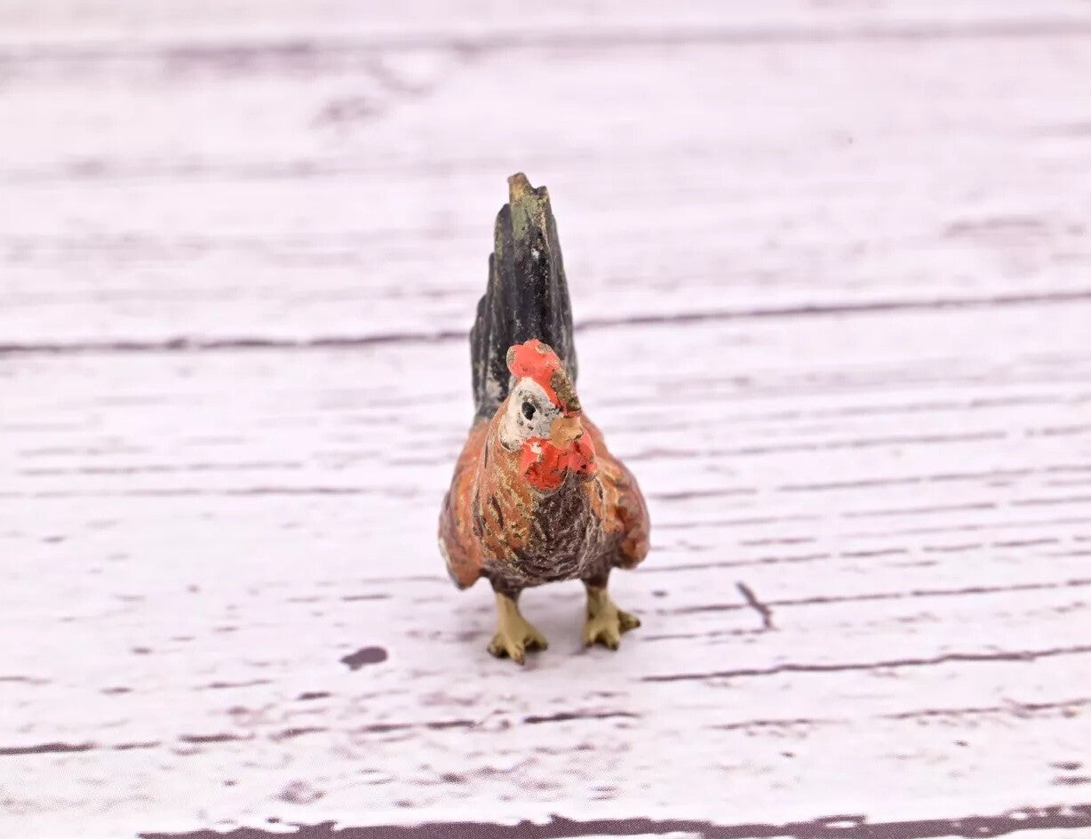 Original 1900s Antique Austrian Vienna Cold Painted Bronze of Tiny Rooster7