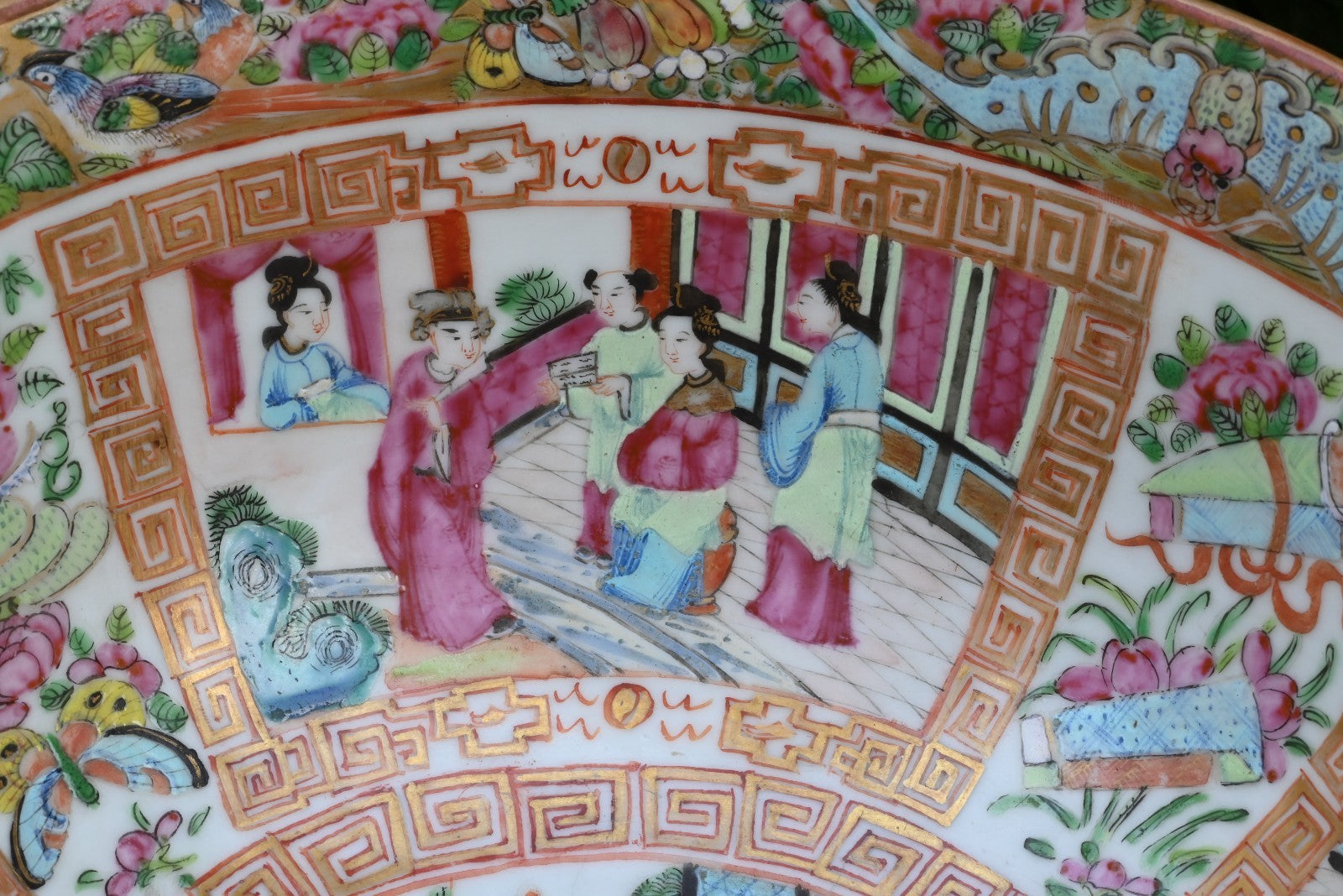 Genuine Chinese Antique 19th C. Hand Painted Rose Medallion Porcelain Punch Bowl5