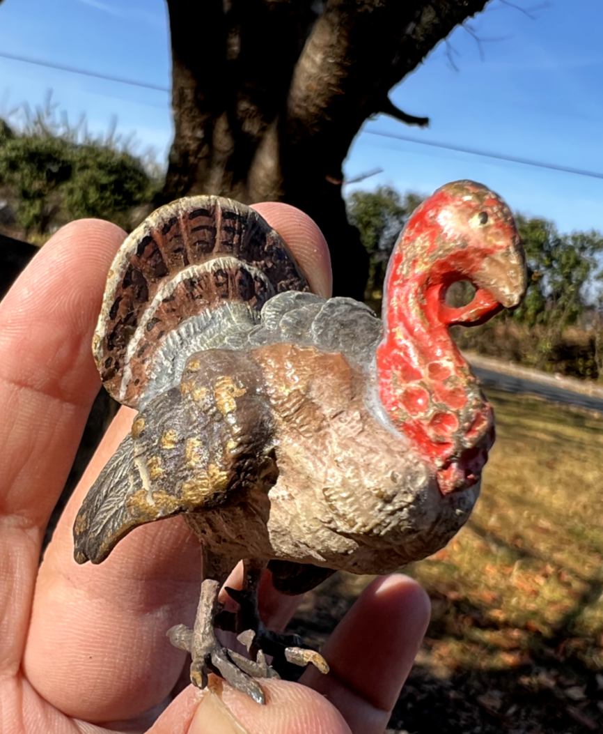 Beautiful  Antique Austrian Vienna Cold Painted Bronze Figure of Turkey13